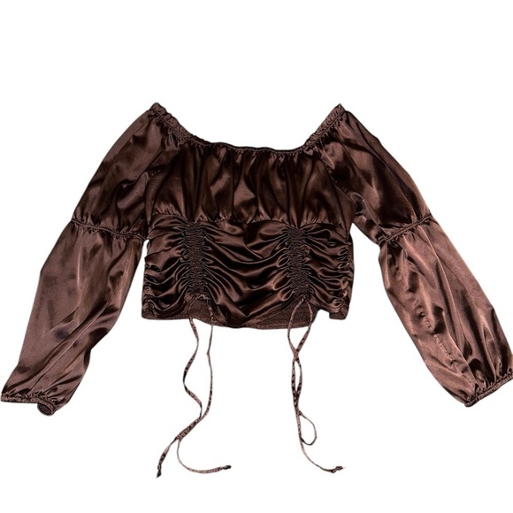 Almost Famous Tops - Satin-Like Brown Off The Shoulder Top